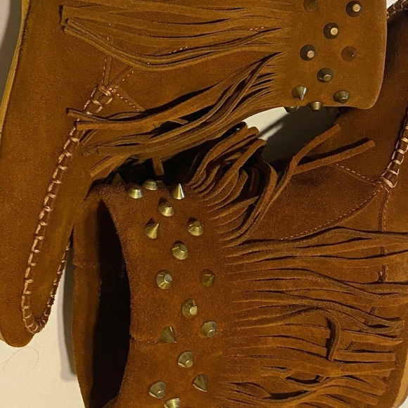 Trafaluc Zara Womens Flat Booties Fringe Brown Size US 6.5 - Picture 3 of 13